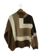 ブロックニットセーター/2/ウール/BRW/総柄/22-AW-068