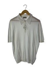 B/ハイゲージコットンニットポロシャツ/M/コットン/WHT