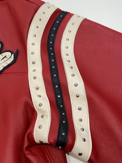 商品画像：S/Encrusted Varsity Plush Leather Jacket/XL/レザー/RED 9