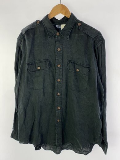 商品画像：長袖シャツ/L/リネン/BLK/無地 1