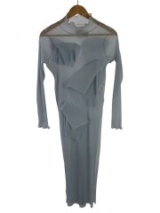 長袖ワンピース/サイドスリット フリルデザイン/ポリエステル/BLU