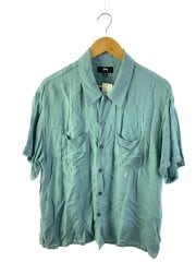 半袖シャツ/M/レーヨン/BLU/レーヨンシャツ/ステッチデザイン