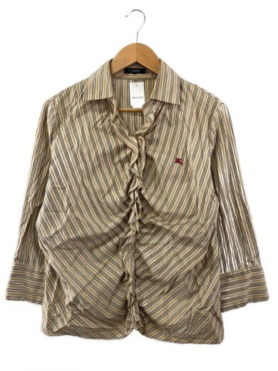 商品画像：フリルシャツ/長袖ブラウス/--/コットン/BEG/ストライプ 1