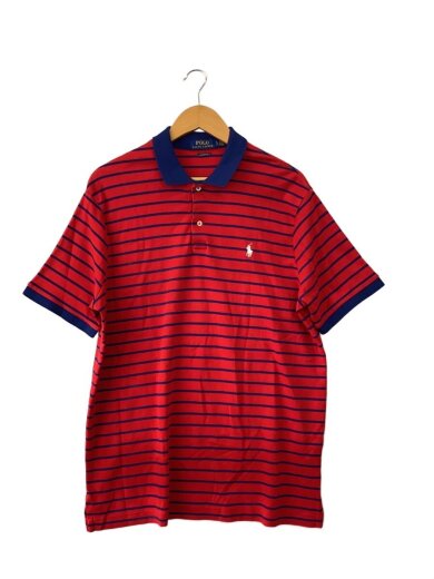 商品画像：ポロシャツ/L/コットン/RED/ストライプ/穴有 1