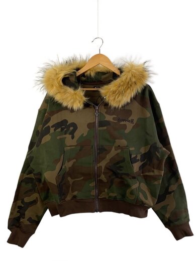 商品画像：FAUX FUR CROSS ZIP HOODIE/ジップパーカー/M/コットン/GRN/カモフラ 1