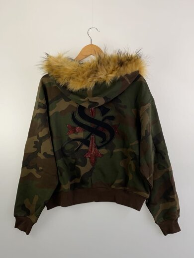 商品画像：FAUX FUR CROSS ZIP HOODIE/ジップパーカー/M/コットン/GRN/カモフラ 2