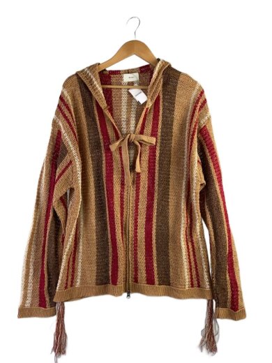 商品画像：STRIPE MESH KNIT HOODIE/パーカー/2/コットン/BEG/ストライプ/25KO-SS07// 1