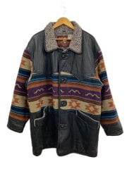 裏ボアラムレザージャケット/ネイティブ柄/LL/羊革/8754-3842