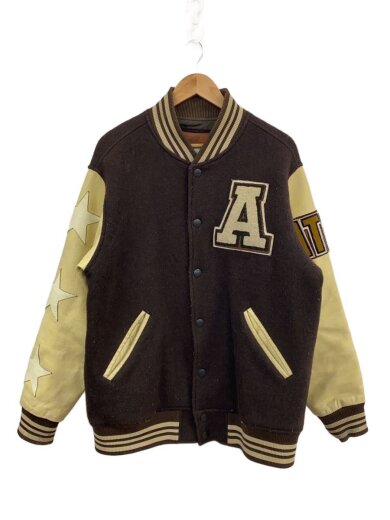 商品画像：スタジャン/L/ウール/レザー切替/ブラウン/ATJ-02-0003 1