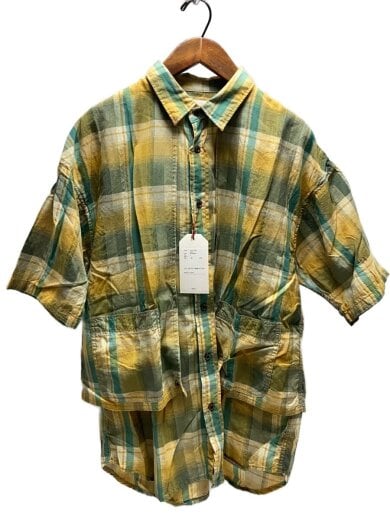 商品画像：cl211-024S/半袖シャツ/L/コットン/YLW/チェック 1