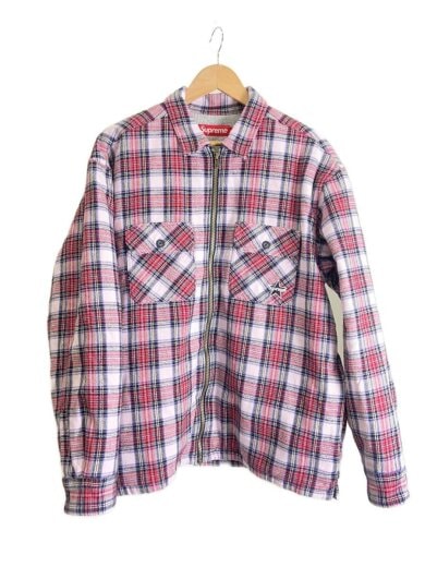 商品画像：Thermal Lined Zip Up Flannel Shirt/M/コットン/PNK/チェック 1