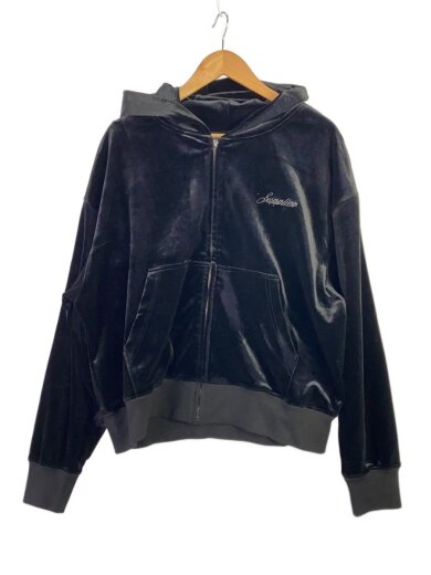 商品画像：パーカー/L/ポリエステル/BLK/cross rhinestone velour zip hoodie// 1