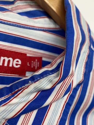 商品画像：半袖シャツ/L/コットン/BLU/ストライプ 4