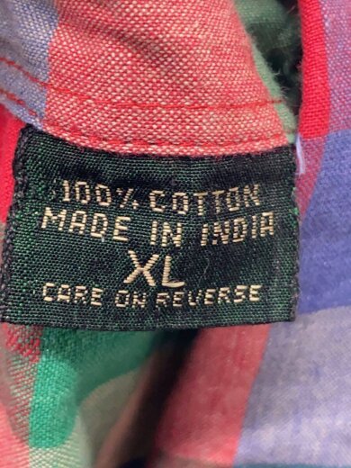 商品画像：長袖シャツ/XL/コットン/RED/チェック/インド綿// 4