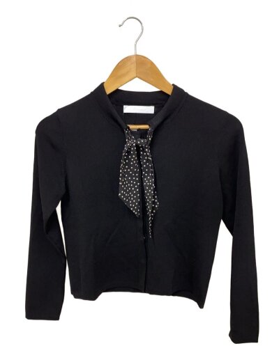 商品画像：カーディガン(薄手)/36/レーヨン/BLK/無地/ドットスカーフ付き 1