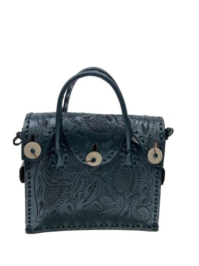 商品画像：MASETRA BAG/マエストラ/カービングレザーハンドバッグ/レザー/GRN 1