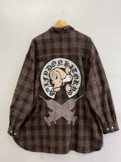 商品画像：シリングラインストーン/カットオフ/ダメージ加工チェック長袖シャツ/L/ウール/BRW/153319 2