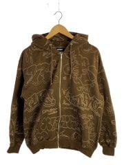 EMBROIDERED ALLOVER LOGO ZIPUP HOODE/M/コットン/BRW/101234012003