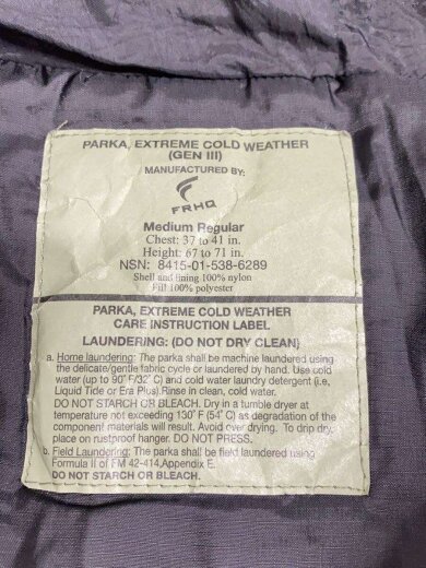 商品画像：PARKA ENTREME COLD WEATHER/M/ポリエステル/BLK/無地/8415-01-538-62// 3