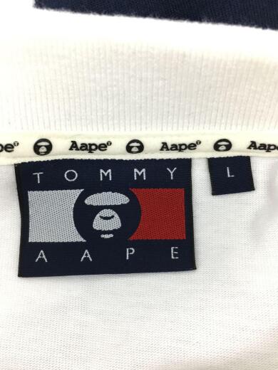 画像：AAPE BY A BATHING APE × TOMMY JEANSTommy Jeans flag polo/ヨゴレ有/ポロシャツ/L/コットン/WHT/AAPPOM9399XXE3