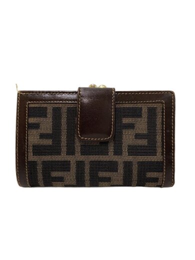 商品画像：ズッカ柄/がま口2つ折り財布/キャンバス/ブラウン/総柄/レディース 1