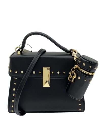 商品画像：ビジュースタッズポシェット/ショルダーバッグ/フェイクレザー/BLK/無地/CWGB259502// 1