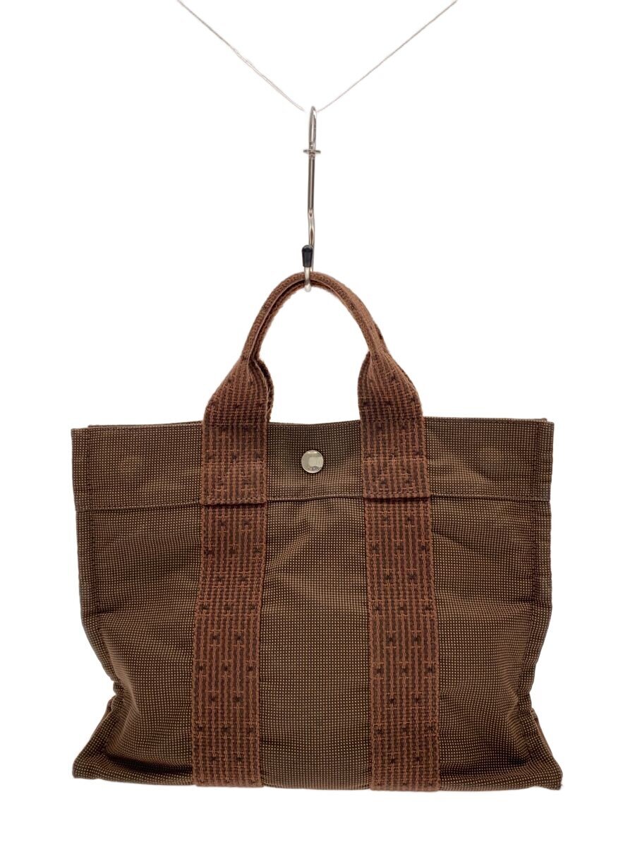 HERMES / トートバッグ/キャンバス/BRW/無地/エールラインPM