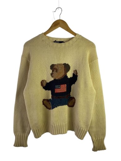 商品画像：ニット・セーター(厚手)/ポロベア×星条旗/M/コットン/CRM/無地 1