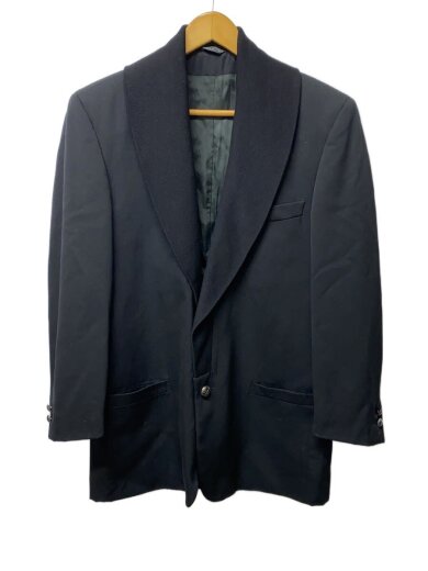 商品画像：襟切替/イタリア製/フロント汚れ有/テーラードジャケット/44/ウール/BLK/無地 1