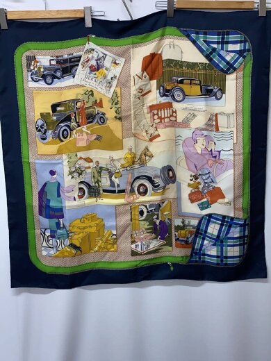 商品画像：スカーフ/シルク/NVY/レディース/カレ/90L/シルクスカーフ/自動車の快適// 2