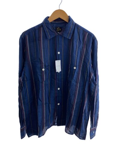 画像：Needlesオープンカラーストライプシャツ/M/コットン/NVY/ストライプ/FK187//1