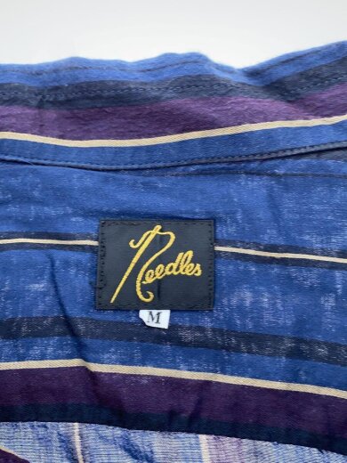 画像：Needlesオープンカラーストライプシャツ/M/コットン/NVY/ストライプ/FK187//3