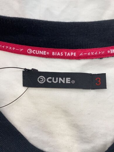 画像：CUNEハレーバイク/ロゴプリント/7分袖カットソー/使用感有/3/コットン/WHT/プリント3