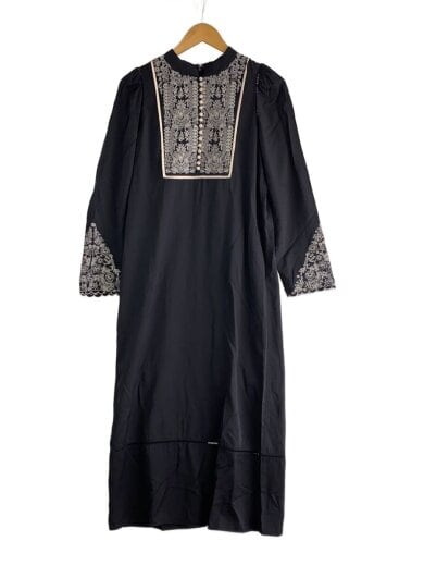 商品画像：ELFIN EMBROIDERY CAFTAN DRESS/長袖ワンピース/S/レーヨン/BLK// 1