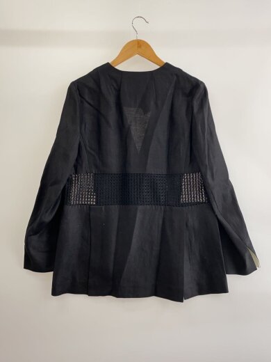 商品画像：メッシュウエスト切替ノーカラージャケット/38/リネン/BLK/無地/531-5150202// 2
