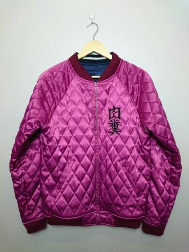 画像：PUNK DRUNKERSパンクドランカーズ×クッキー/スカジャン/M/ポリエステル/ネイビー/ピンク/リバーシブル/刺繍3