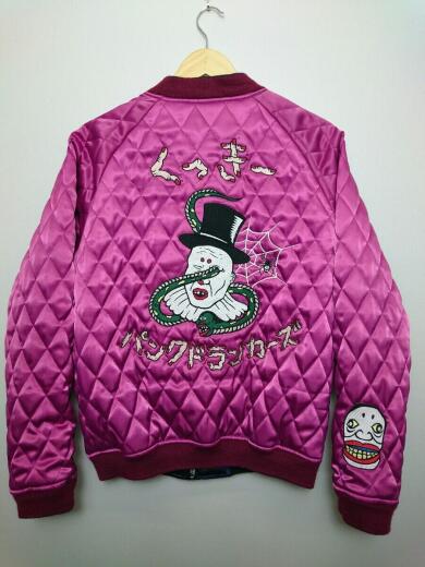 画像：PUNK DRUNKERSパンクドランカーズ×クッキー/スカジャン/M/ポリエステル/ネイビー/ピンク/リバーシブル/刺繍4