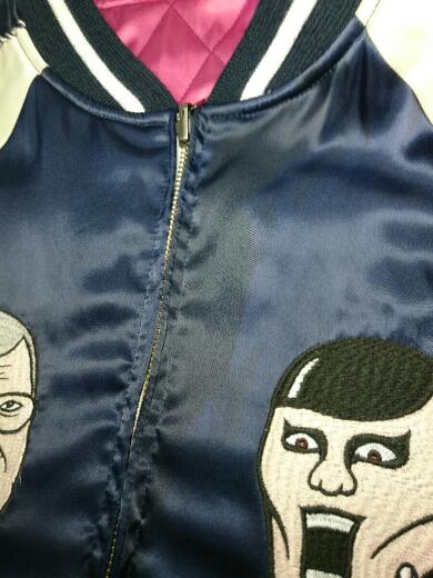 画像：PUNK DRUNKERSパンクドランカーズ×クッキー/スカジャン/M/ポリエステル/ネイビー/ピンク/リバーシブル/刺繍8