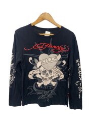 両面・袖プリント/長袖Tシャツ/M/コットン/BLK/プリント