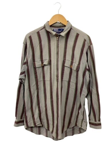 商品画像：ハーフジップ/ネップ/長袖シャツ/L/コットン/GRY/ストライプ 1