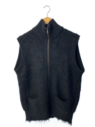 商品画像：24AW/畔ひょっとこ起毛 JIP VESTニットベスト(厚手)/1/アルパカ/BLK/無地 1