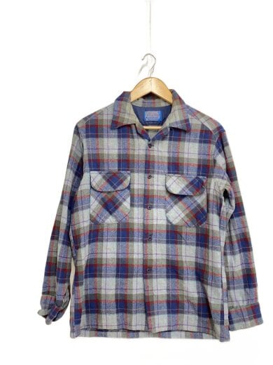 商品画像：70s/usa製/開襟/長袖シャツ/M/ウール/GRY/チェック 1