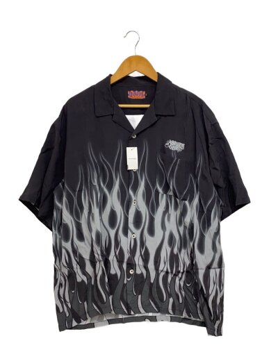 商品画像：FIRE PATTERN S/S HAWAIIAN SHIRT/半袖シャツ/XL/レーヨン/BLK// 1
