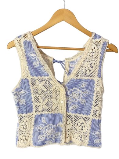 商品画像：2way Embroidery Vest/コットン/BLU/ストライプ/21251315709// 1
