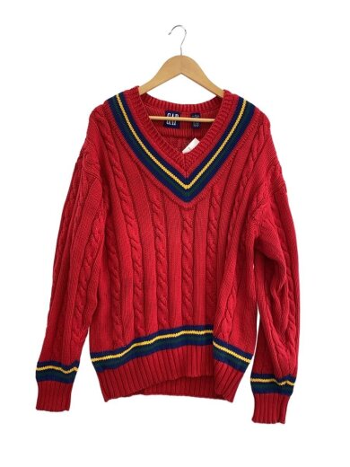商品画像：90s/紺タグ/Vネック/ニット・セーター(厚手)/M/コットン/RED// 1