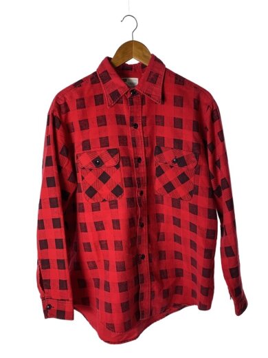 商品画像：長袖シャツ/--/コットン/RED/チェック 1