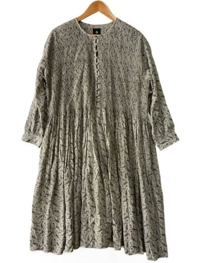 商品画像：長袖ワンピース/1/コットン/GRN/総柄 1