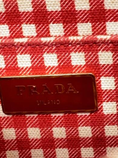 画像：PRADAトートバッグ/コットン/RED/無地/カナパ/裏地ギンガムチェック5