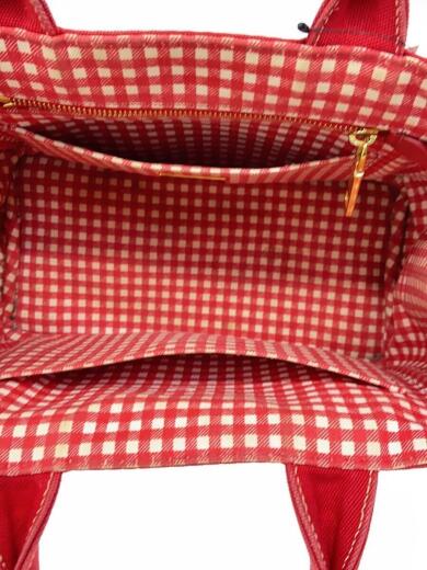 画像：PRADAトートバッグ/コットン/RED/無地/カナパ/裏地ギンガムチェック6