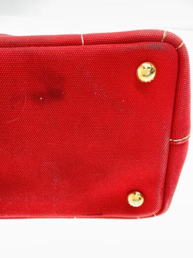 画像：PRADAトートバッグ/コットン/RED/無地/カナパ/裏地ギンガムチェック8